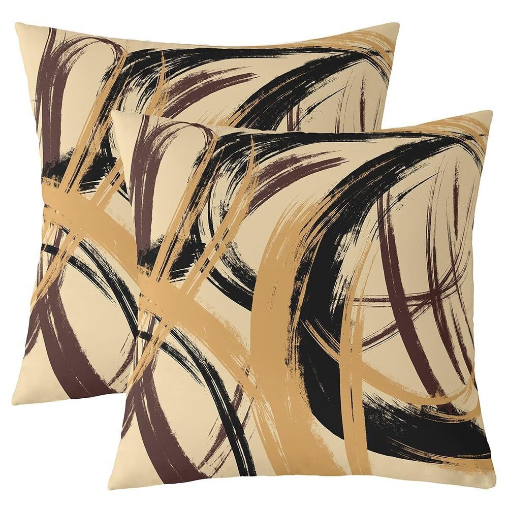 3970 Brown Black Cushion Case Set of 2 Stripes Abstract Throw Pillow Covers